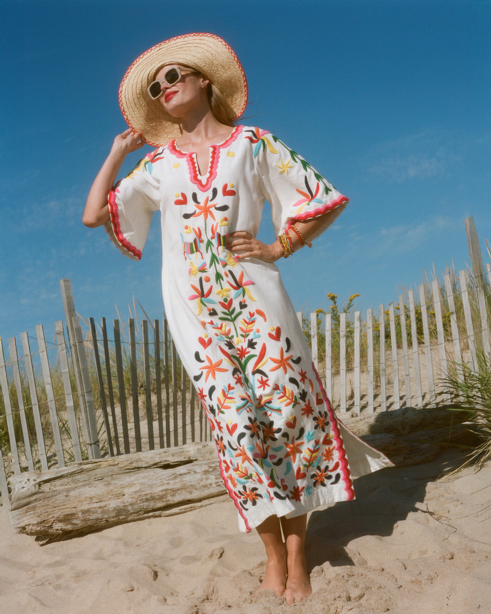 Embroidered Charming Caftan - Veracruz Embroidery Oyster Dresses Frances Valentine