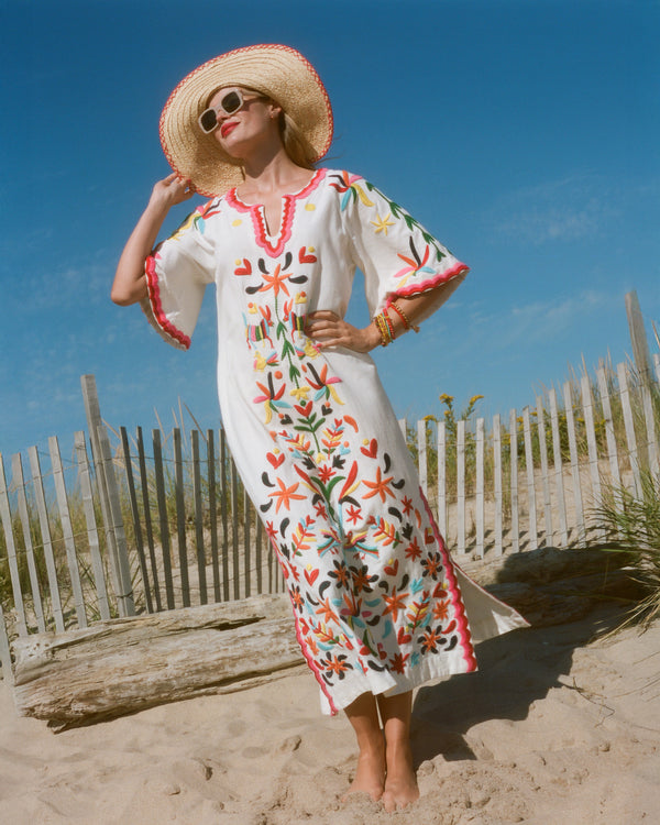 Embroidered Charming Caftan - Veracruz Embroidery Oyster Dresses Frances Valentine