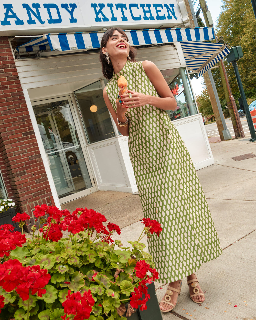 Carlyle Maxi Dress - Loop Print Green Dresses Frances Valentine