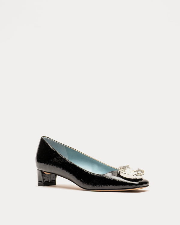 Mary Mod Heel - Crinkled Leather Black Frances Valentine