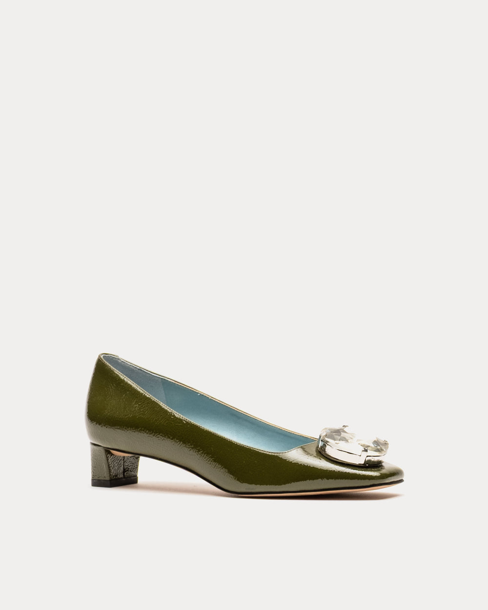 Mary Mod Heel - Crinkled Leather Olive Heels Frances Valentine