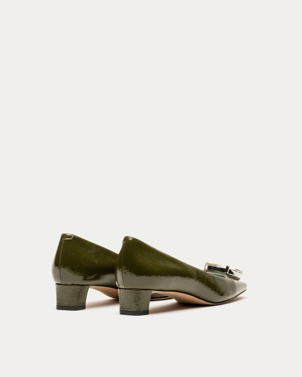 Mary Mod Heel - Crinkled Leather Olive Heels Frances Valentine
