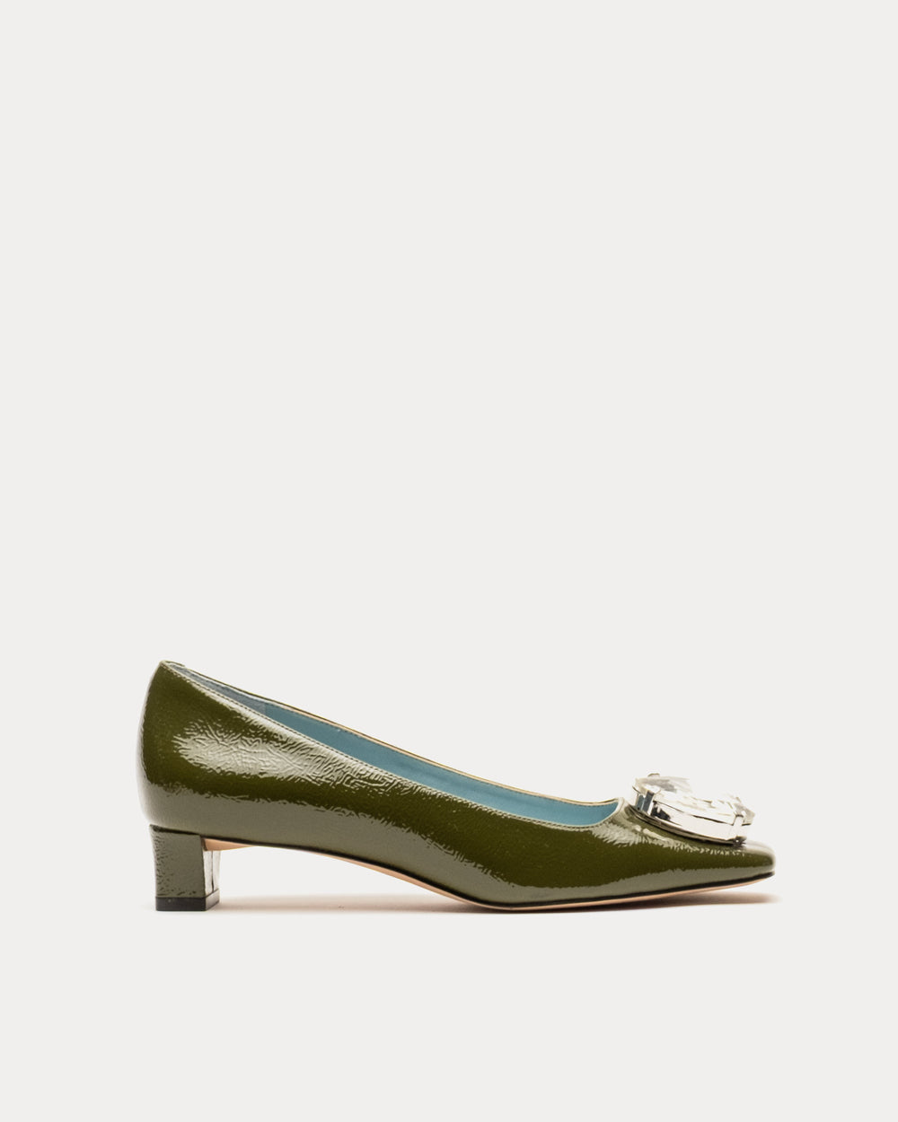 Mary Mod Heel - Crinkled Leather Olive Heels Frances Valentine