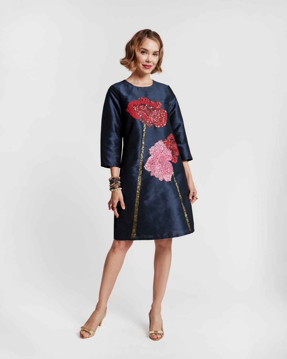 Sleeved Alice Shift Dress - Navy Dresses Frances Valentine