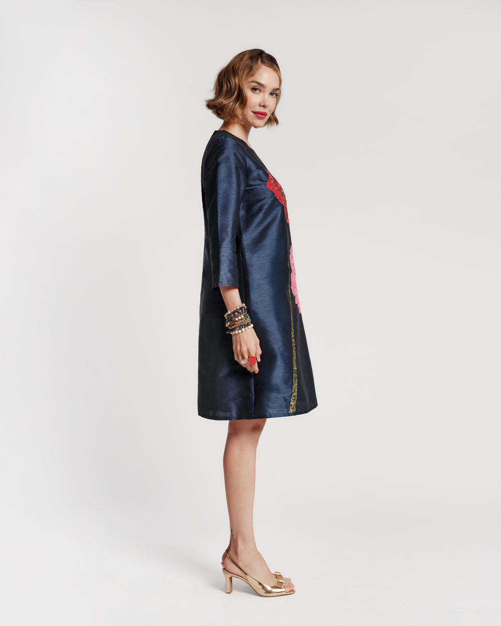 Sleeved Alice Shift Dress - Navy Dresses Frances Valentine