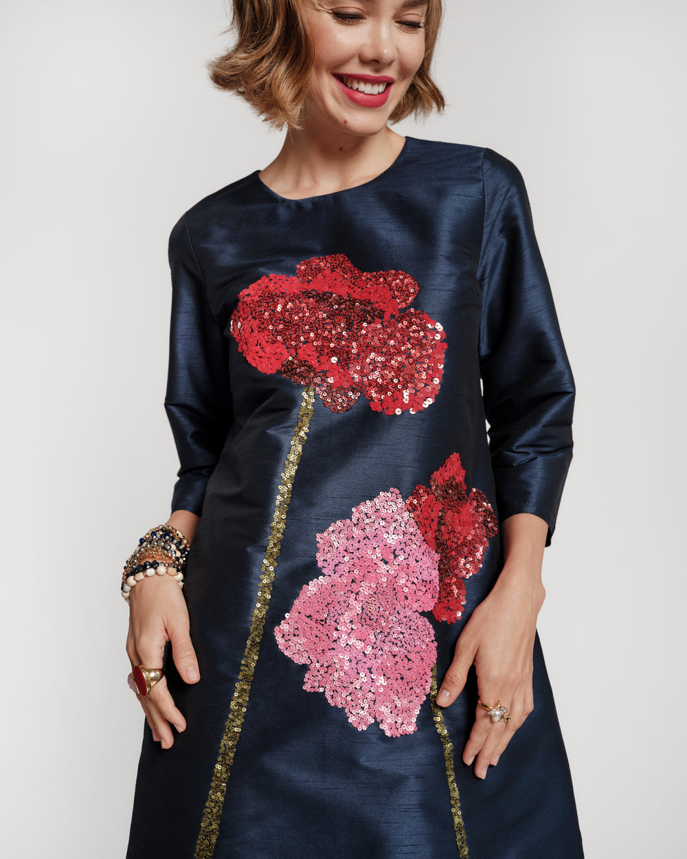Sleeved Alice Shift Dress - Navy Dresses Frances Valentine