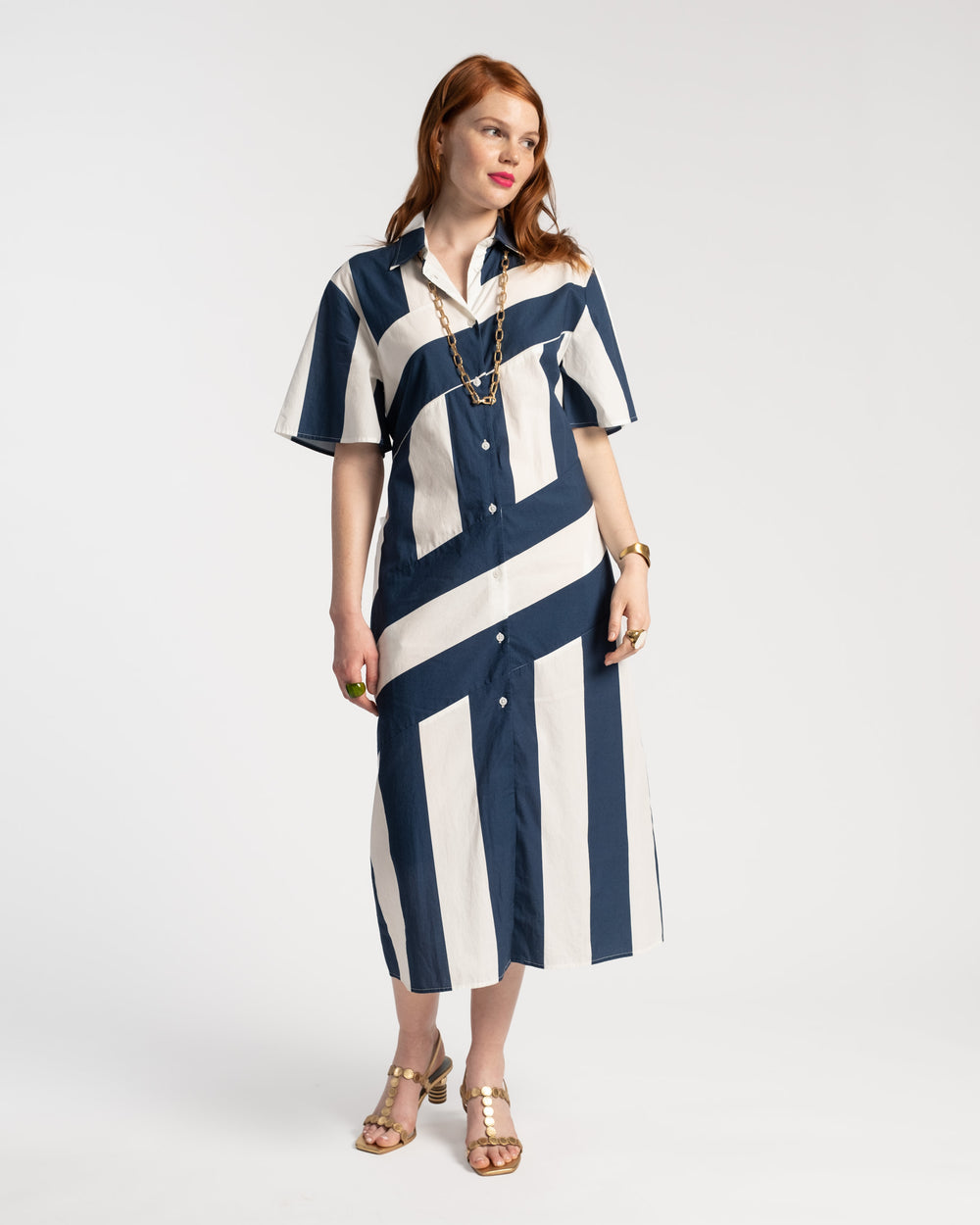 Amanda Stripe Shirtdress - Navy White Dresses Frances Valentine