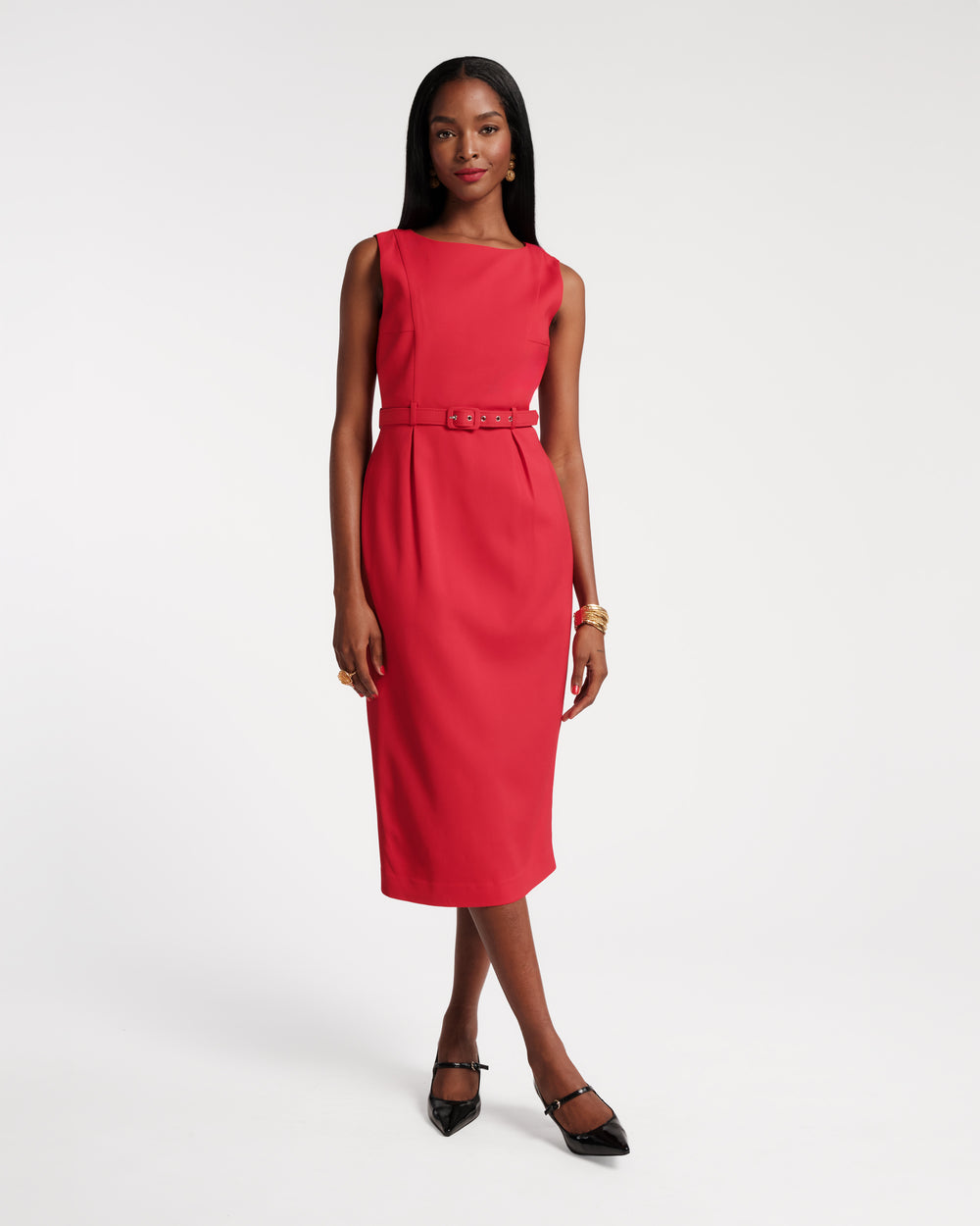 Audrey Belted Midi Dress - Red Dresses Frances Valentine