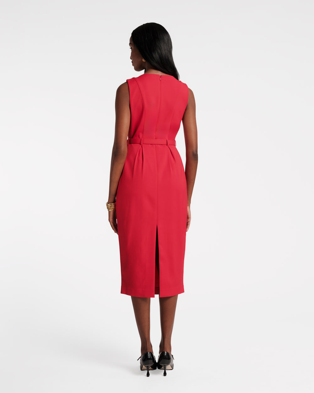 Audrey Belted Midi Dress - Red Dresses Frances Valentine