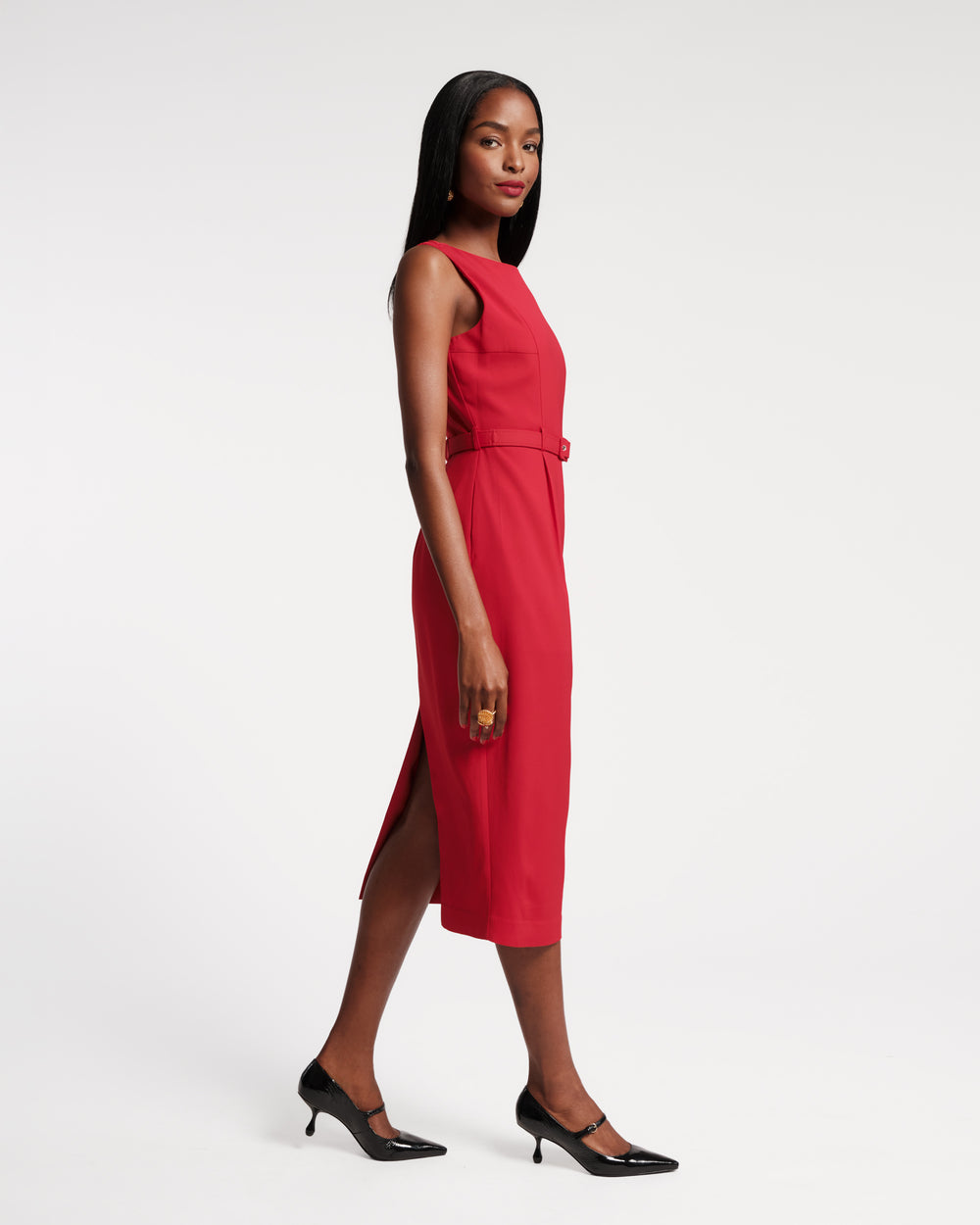 Audrey Belted Midi Dress - Red Dresses Frances Valentine