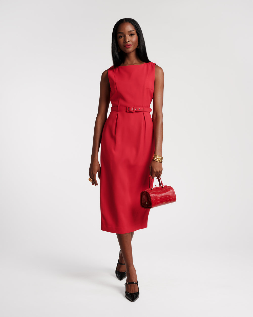 Audrey Belted Midi Dress - Red Dresses Frances Valentine