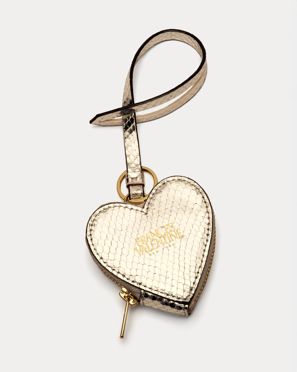 Heart Keychain Charm - Metallic Snake Print Gold Keychain Frances Valentine