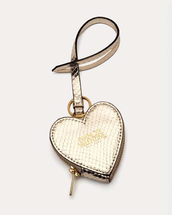 Heart Keychain Charm - Metallic Snake Print Gold Keychain Frances Valentine