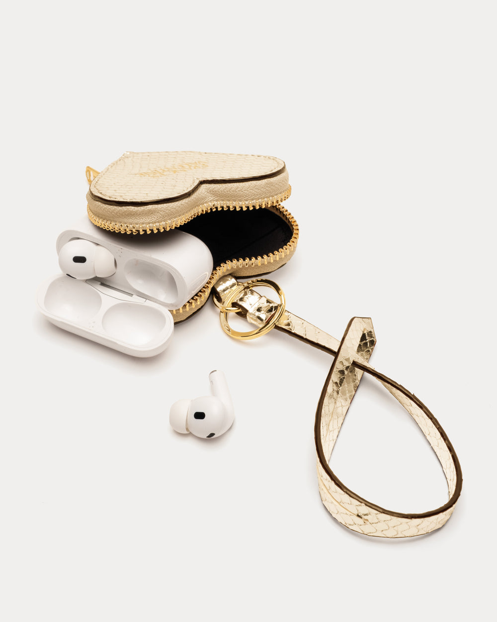 Heart Keychain Charm - Metallic Snake Print Gold Keychain Frances Valentine