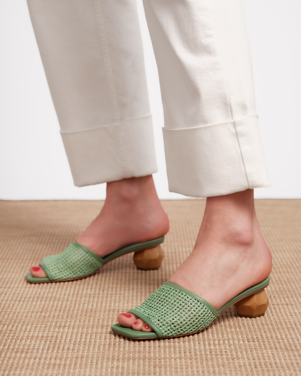Raffia Mesh Slide - Green Sandals Frances Valentine