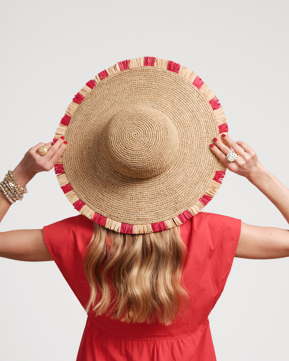 Crushable Raffia Crochet Sun Hat - Red Hat Frances Valentine