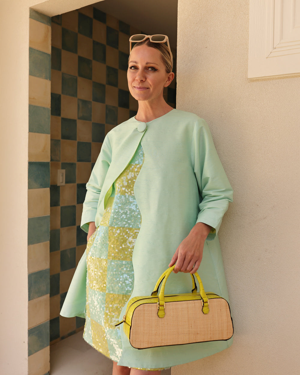 E/W Tote Raffia - Natural/Chartreuse Handbag Frances Valentine
