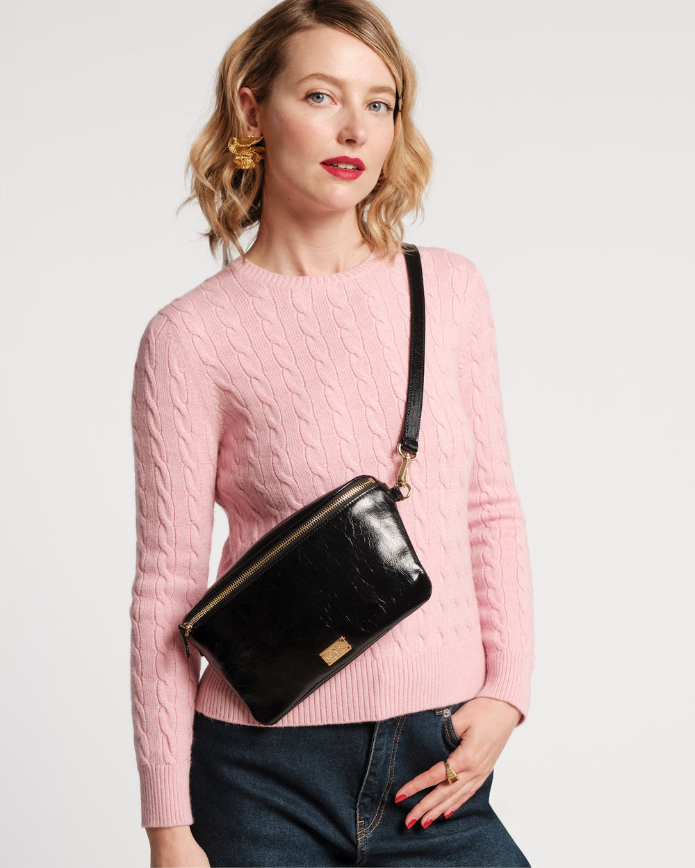 Billie Sling Bag - Crinkled Leather Black Small Crossbody Frances Valentine