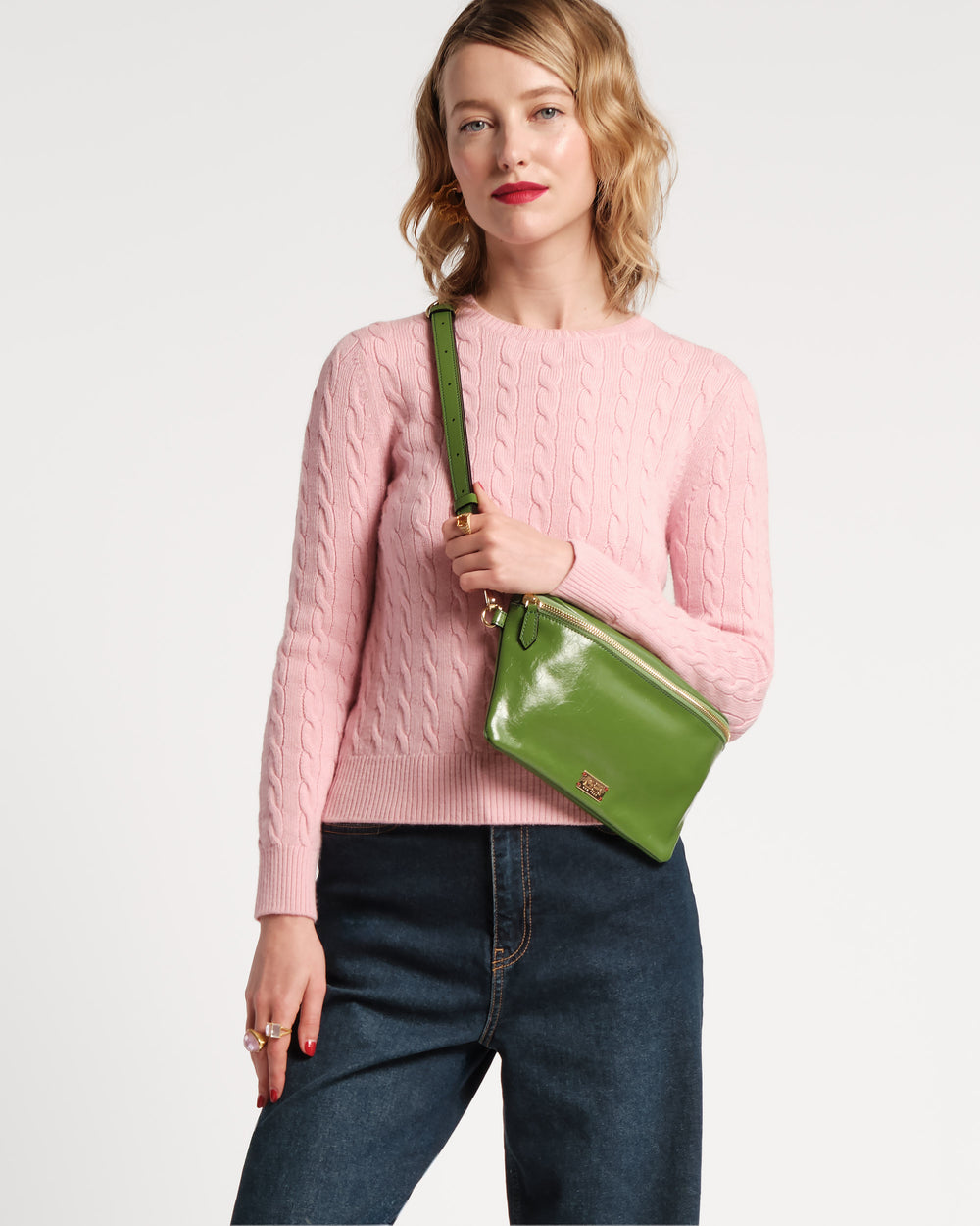 Billie Sling Bag - Crinkled Leather Green Small Crossbody Frances Valentine