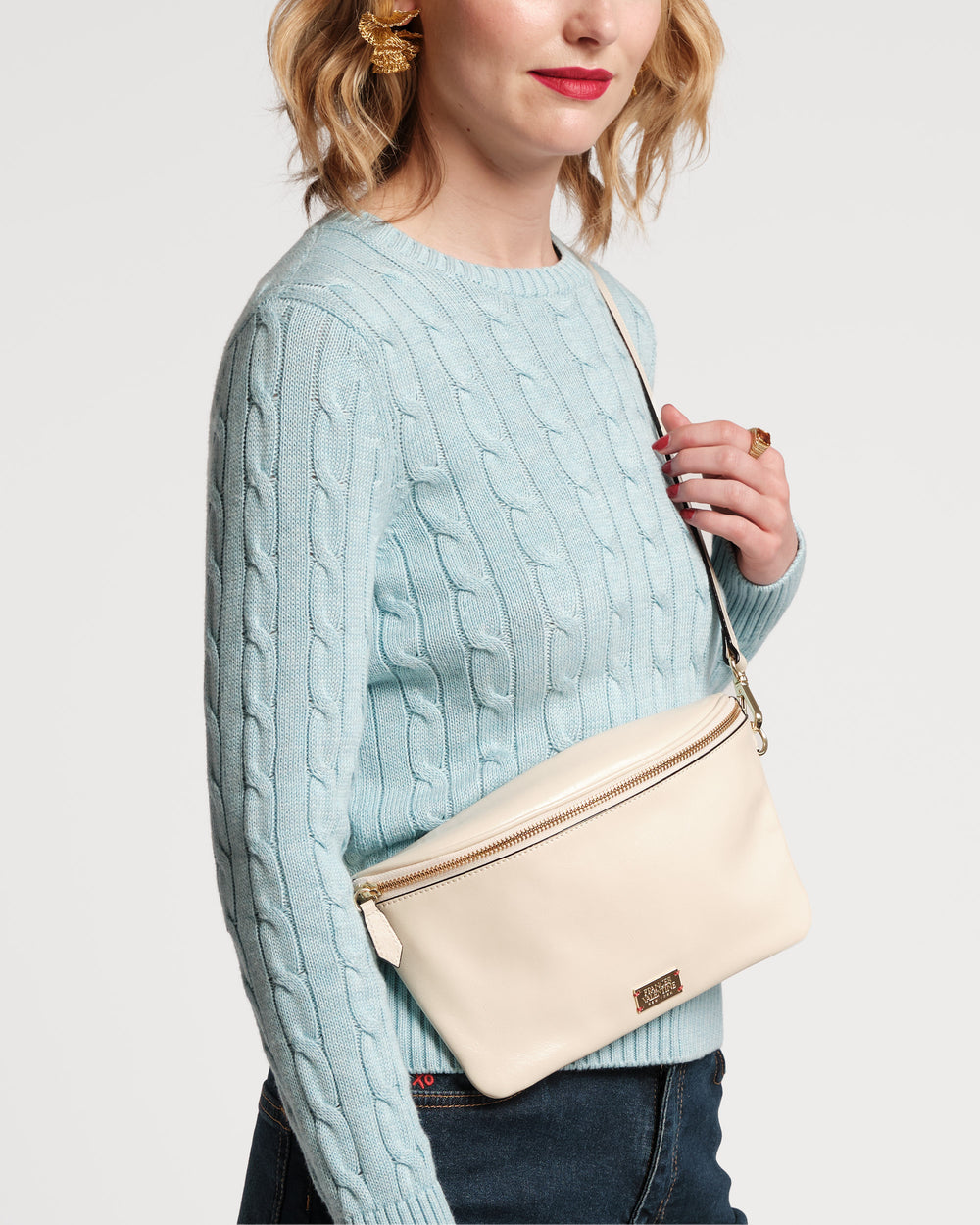 Billie Sling Bag - Crinkled Leather Oyster Small Crossbody Frances Valentine