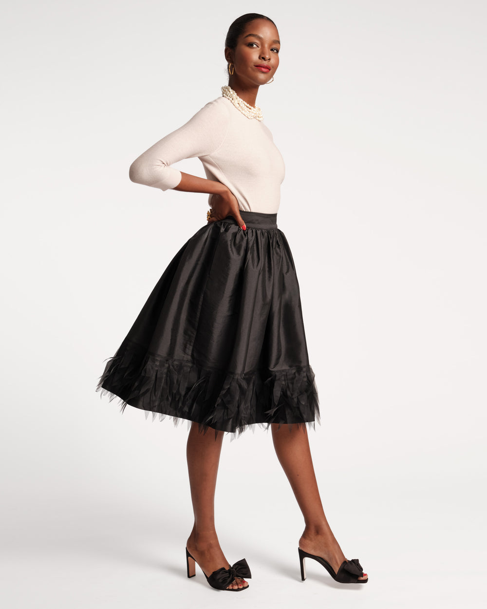 Barbara Feather Midi Skirt - Black Skirts Frances Valentine