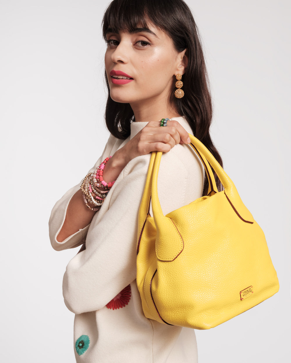 Mini Sweet Pea - Tumbled Leather Yellow Small Tote Frances Valentine