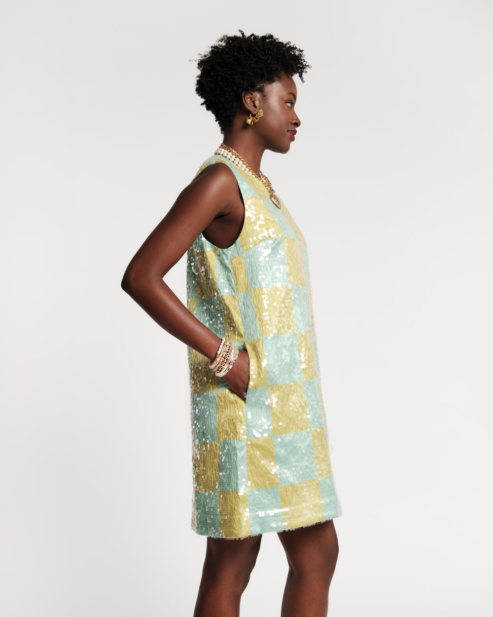 Lily Shift Dress - Mint Check Dresses Frances Valentine
