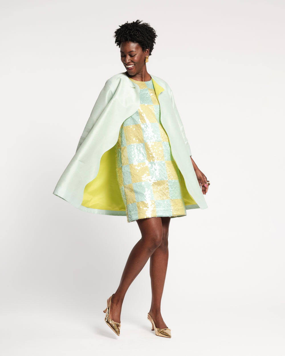 Lily Shift Dress - Mint Check Dresses Frances Valentine