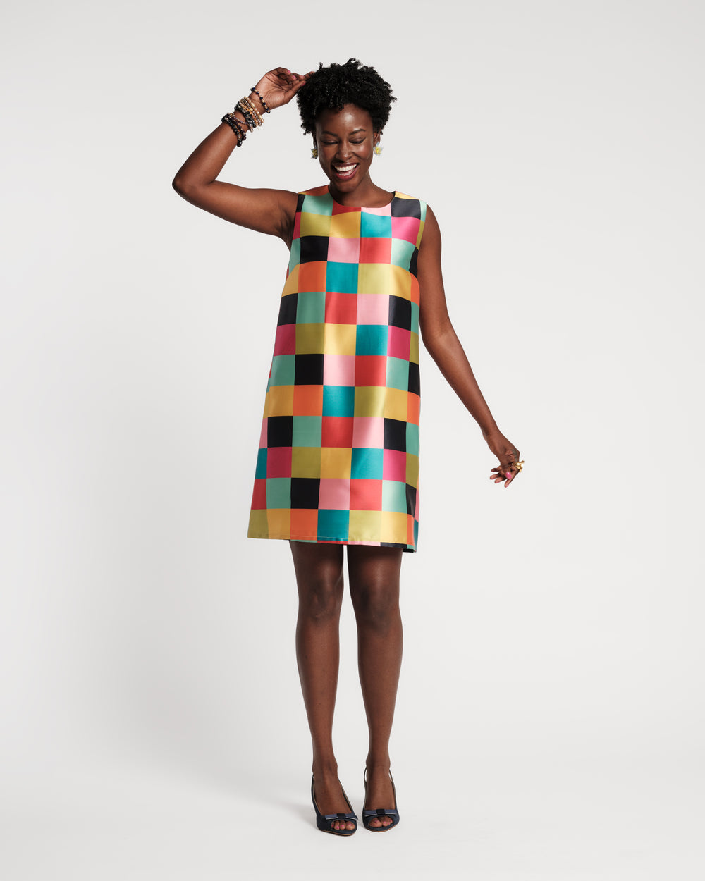 Lily Shift Dress - Rainbow Check Dresses Frances Valentine