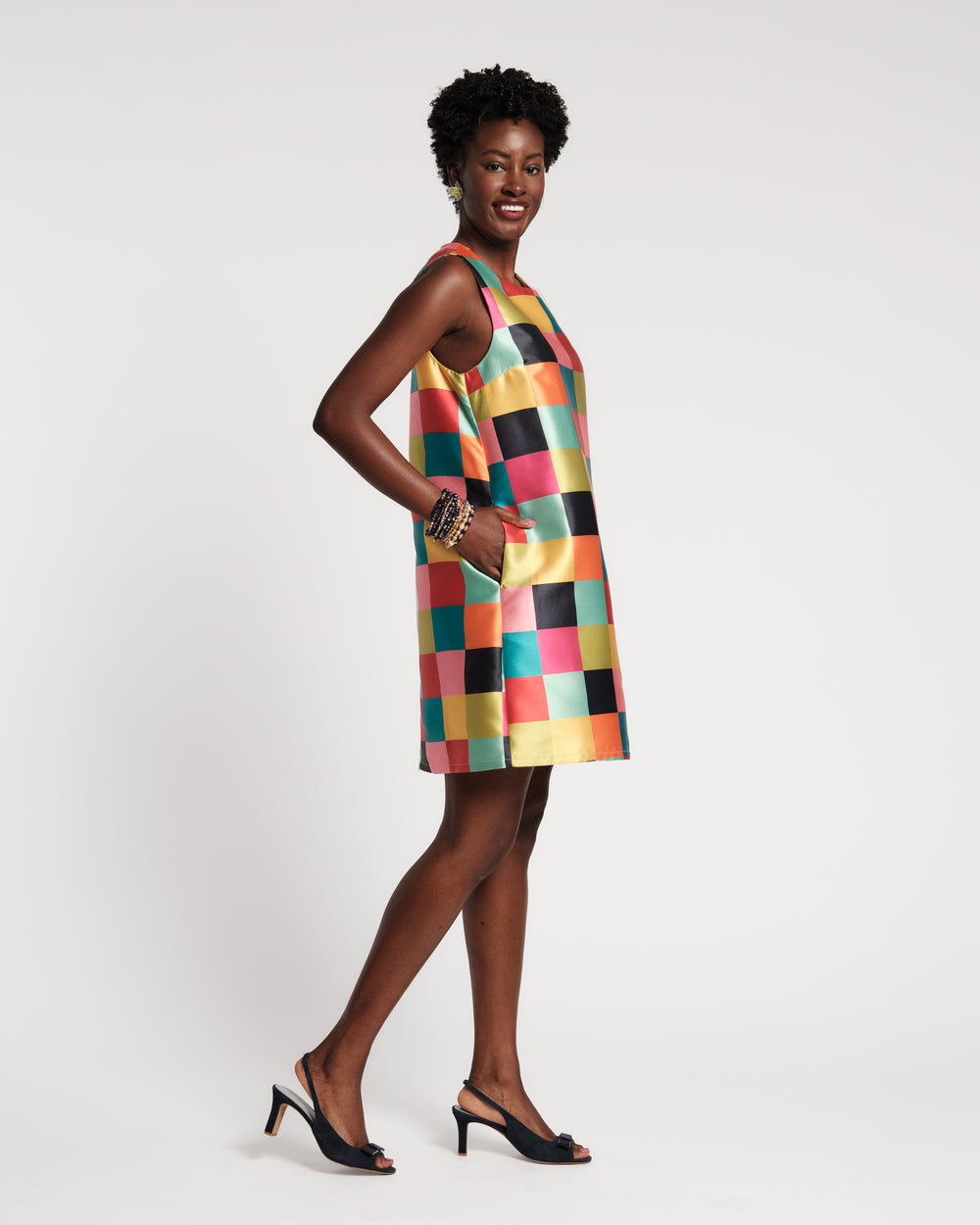 Lily Shift Dress - Rainbow Check Dresses Frances Valentine