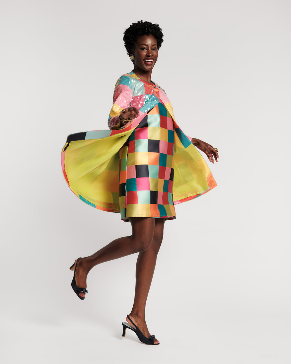 Lily Shift Dress - Rainbow Check Dresses Frances Valentine