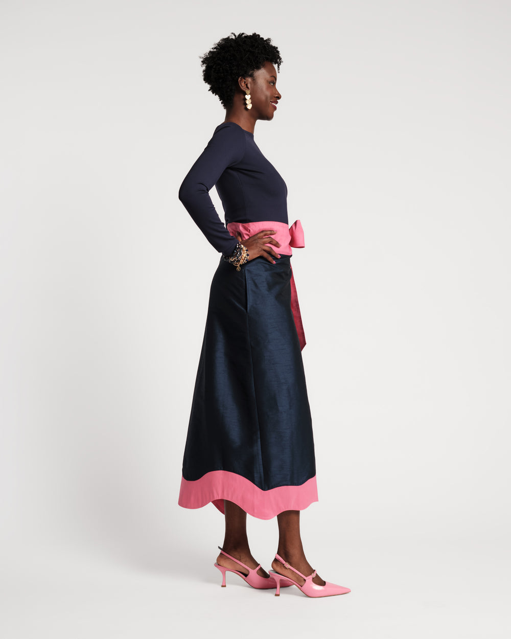 Wave Wrap Skirt - Navy/Pink Skirts Frances Valentine
