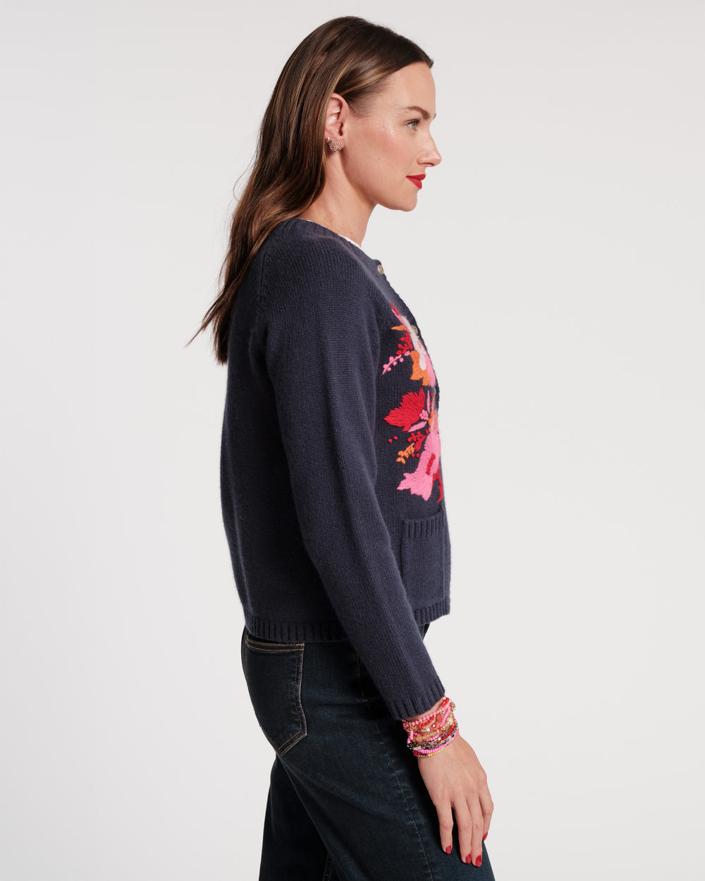 Wool Tulip Bouquet Cardigan - Navy Sweater Frances Valentine