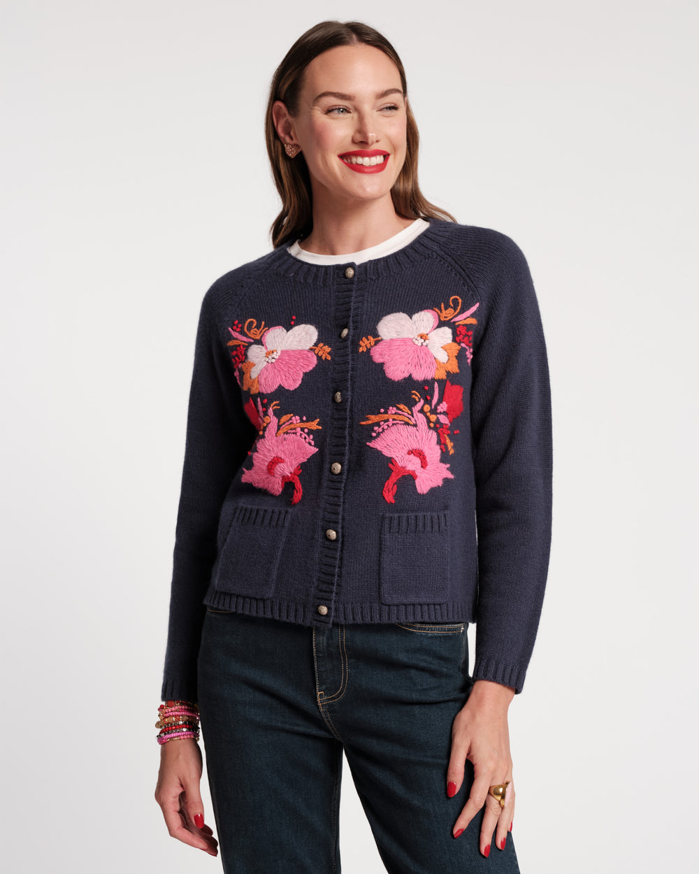 Wool Tulip Bouquet Cardigan - Navy Sweater Frances Valentine