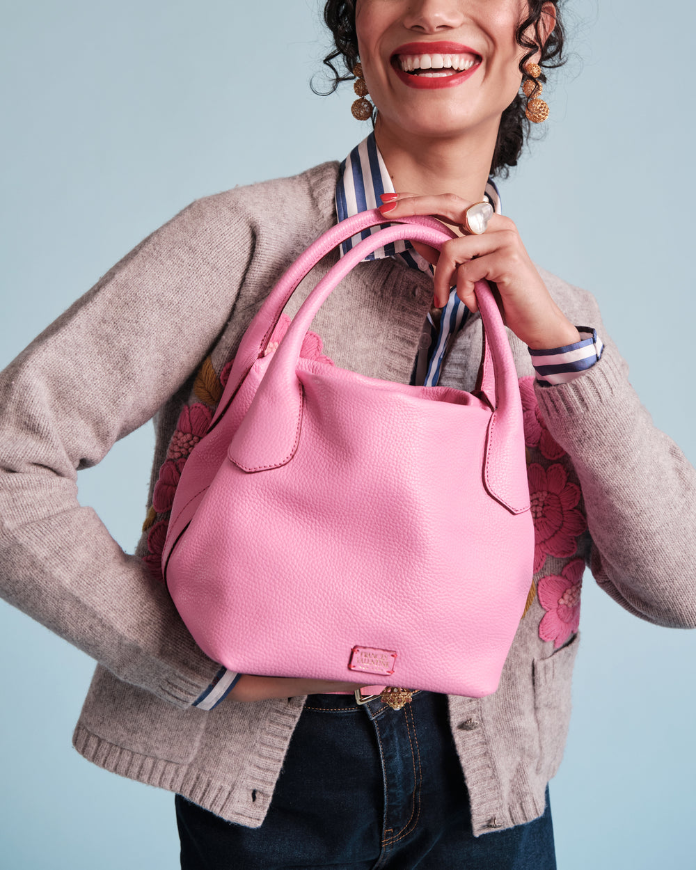 Mini Sweet Pea - Tumbled Leather Pink Small Tote Frances Valentine