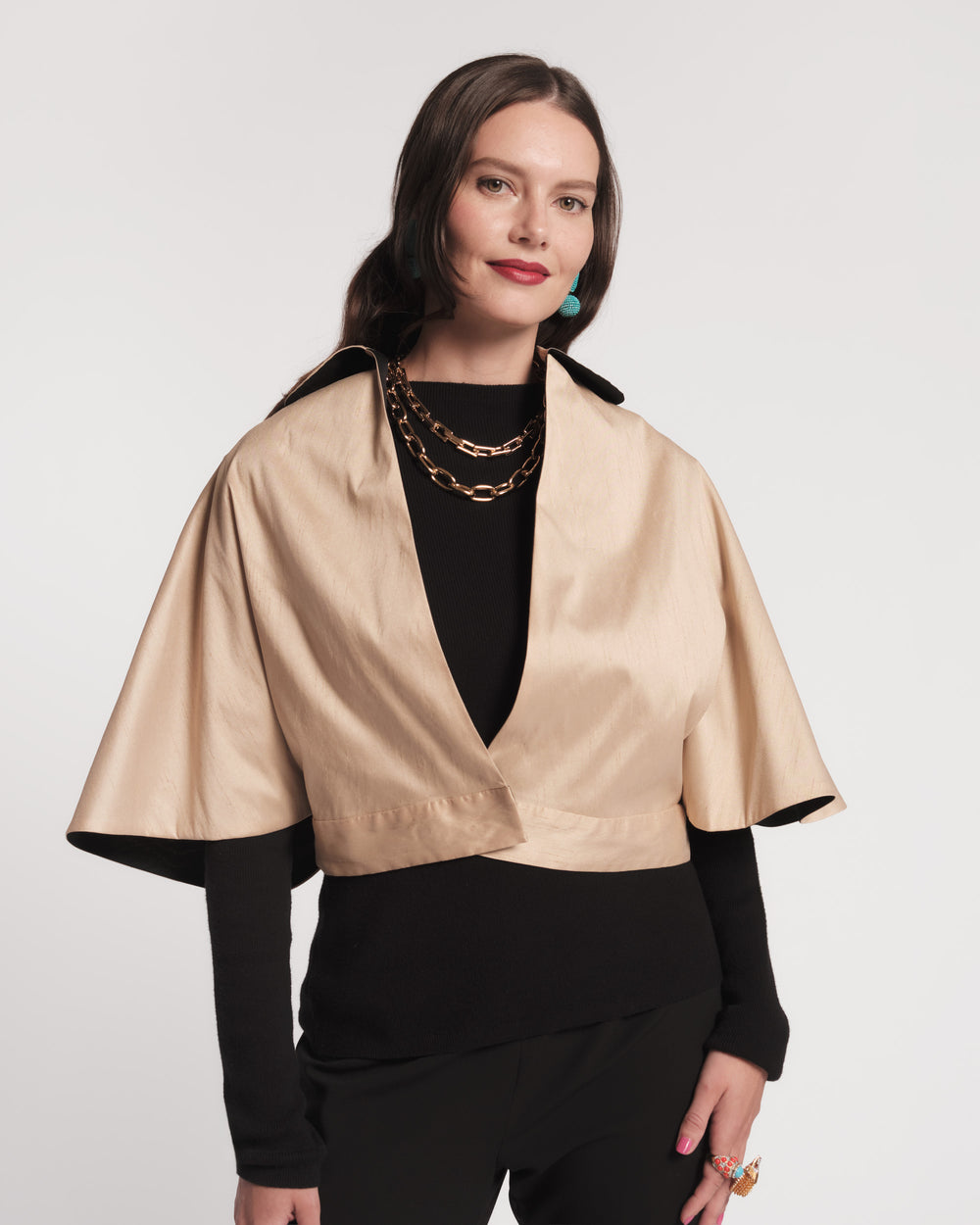 Dupioni Capelet - Camel/Black Coats & Jackets Frances Valentine