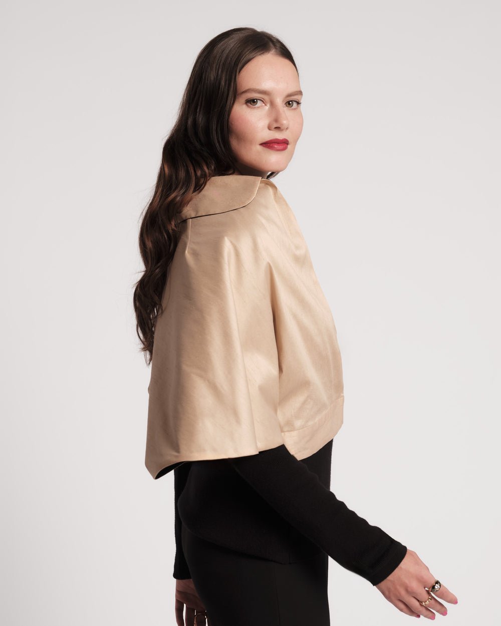 Dupioni Capelet - Camel/Black Coats & Jackets Frances Valentine