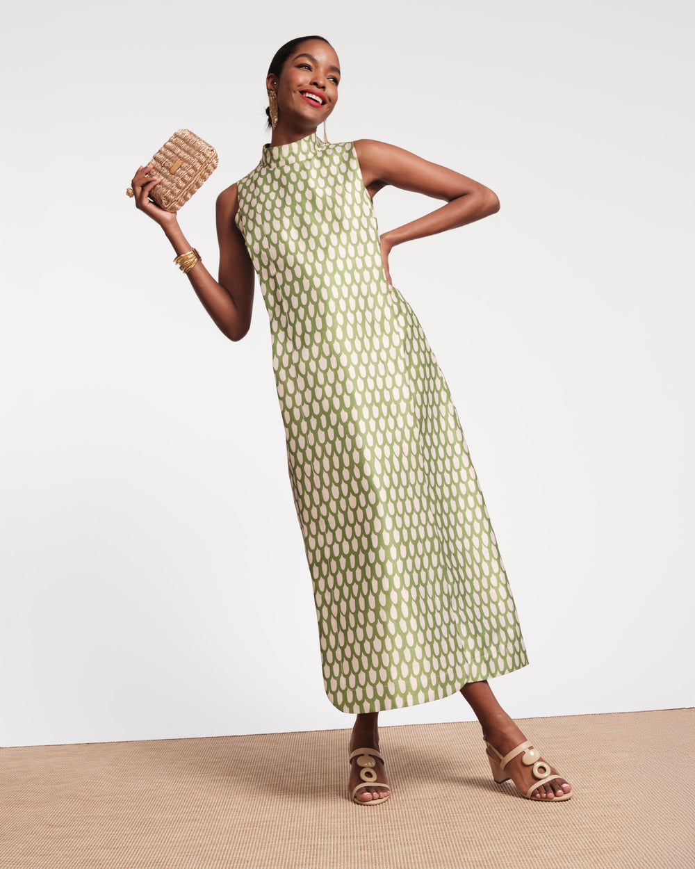 Carlyle Maxi Dress - Loop Print Green Dresses Frances Valentine