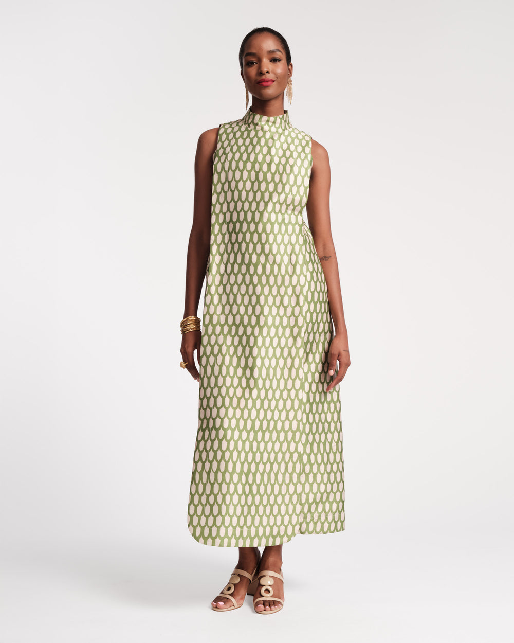 Carlyle Maxi Dress - Loop Print Green Dresses Frances Valentine