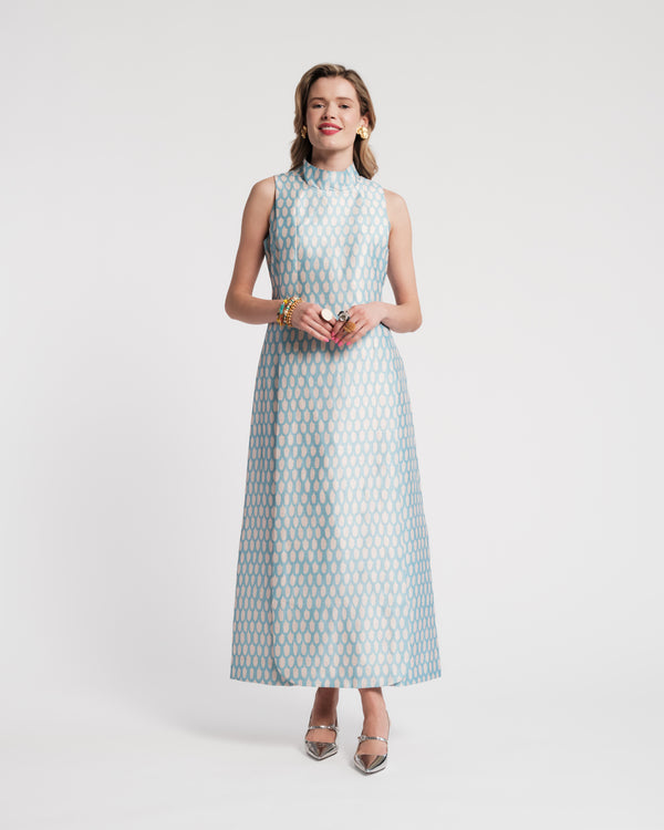 Carlyle Maxi Dress - Loop Print Air Blue Dresses Frances Valentine