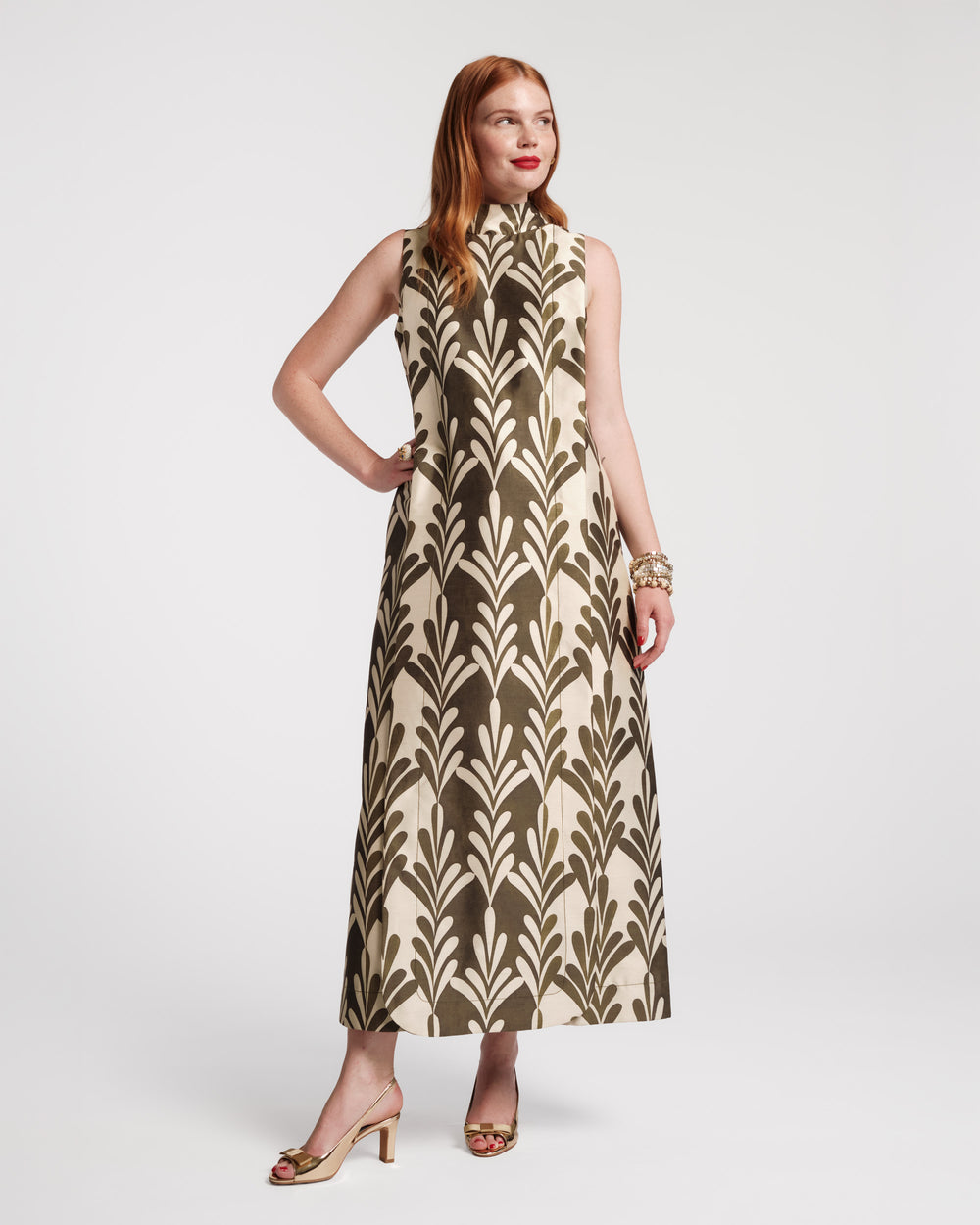 Carlyle Maxi Dress - Royal Palm Oyster/Olive Dresses Frances Valentine