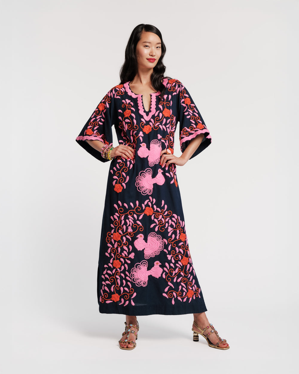 Embroidered Charming Caftan - Navy Caftan Frances Valentine