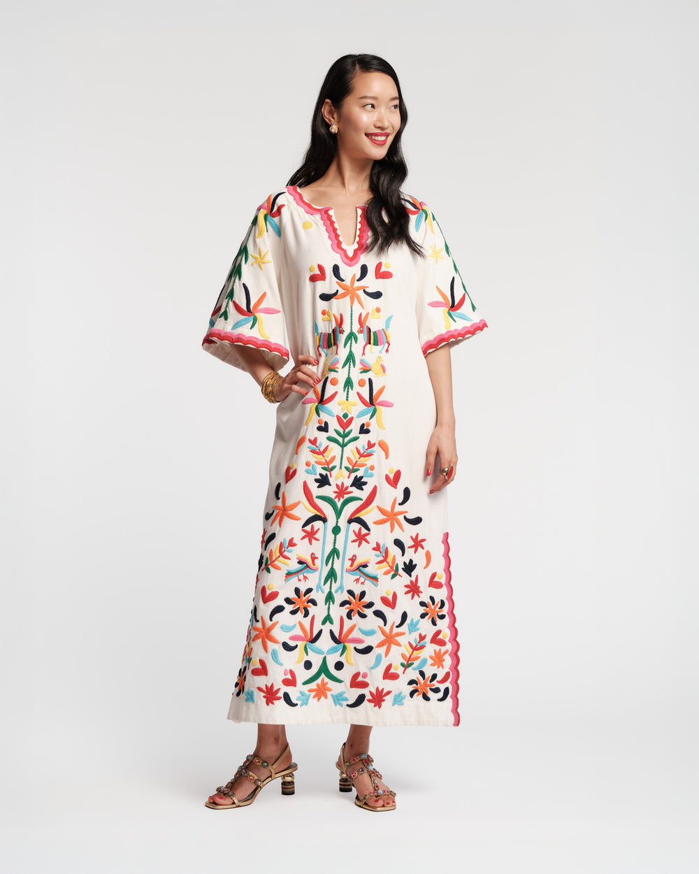 Embroidered Charming Caftan - Veracruz Embroidery Oyster Dresses Frances Valentine
