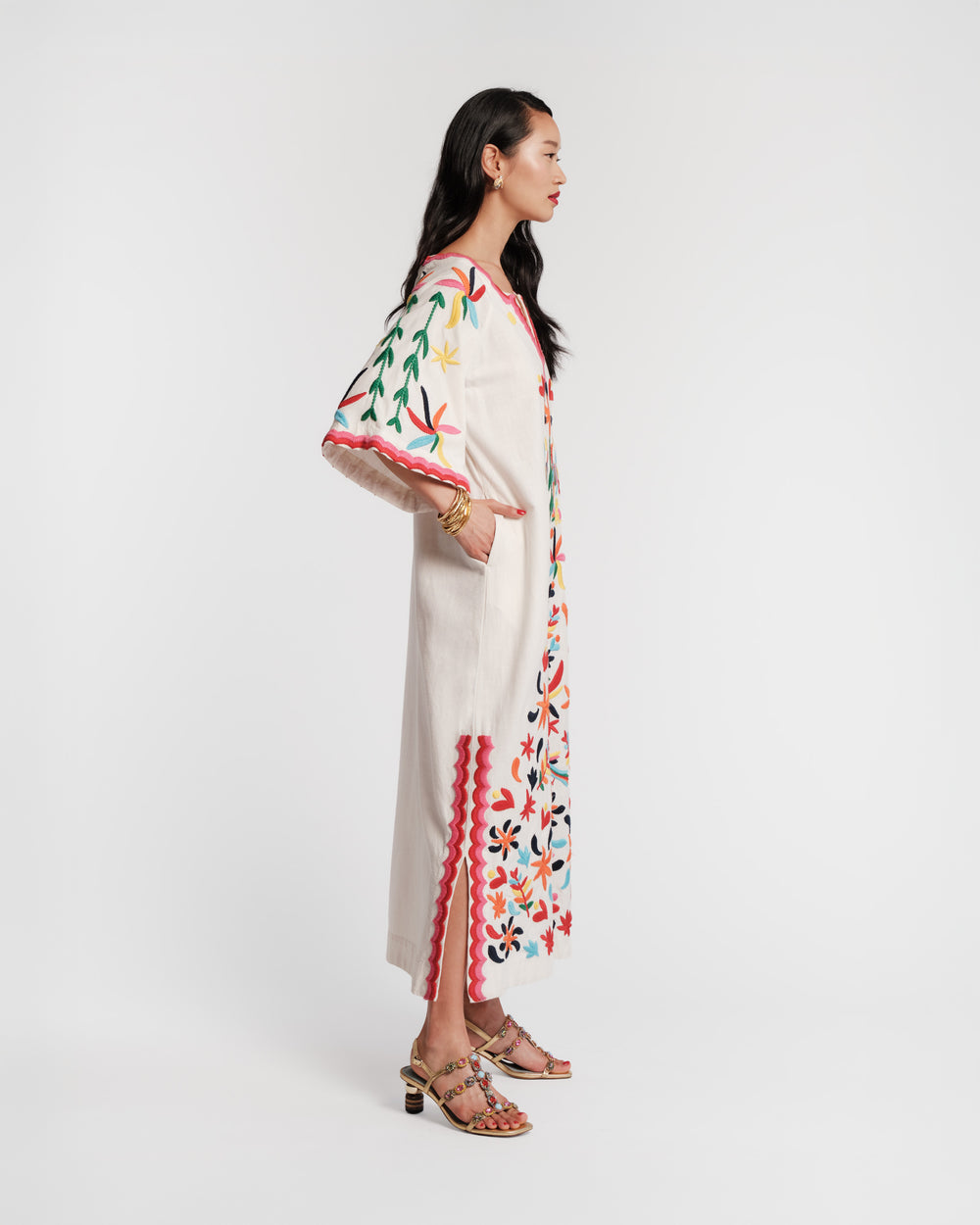 Embroidered Charming Caftan - Veracruz Embroidery Oyster Dresses Frances Valentine