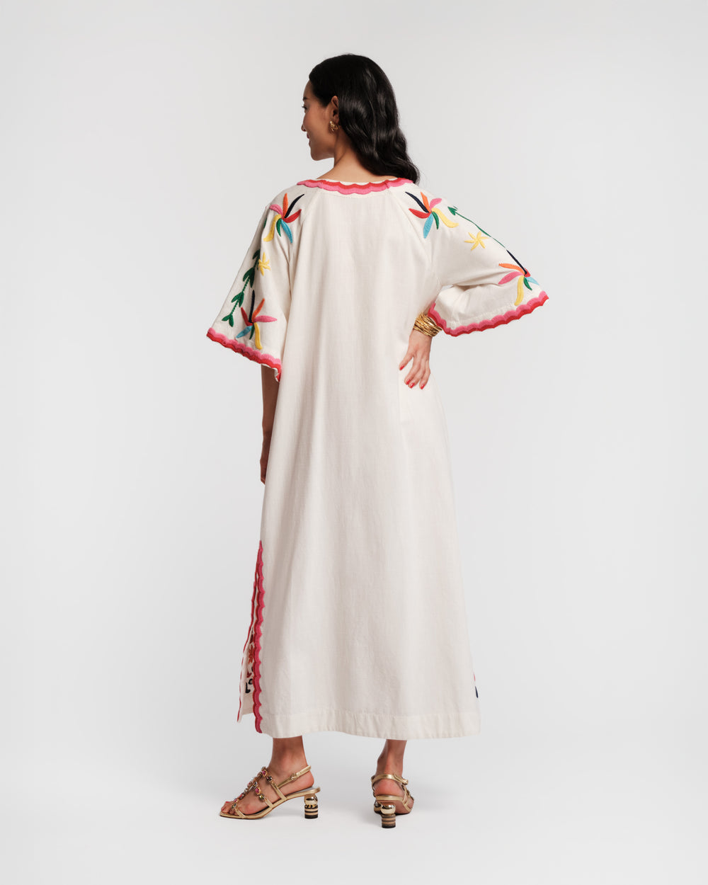 Embroidered Charming Caftan - Veracruz Embroidery Oyster Dresses Frances Valentine