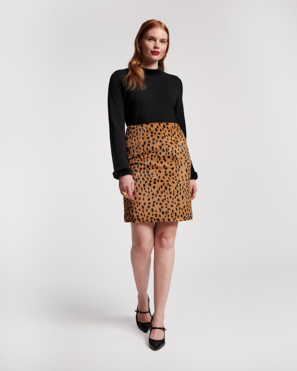 Blaine Skirt - Cheetah Faux Fur Skirts Frances Valentine