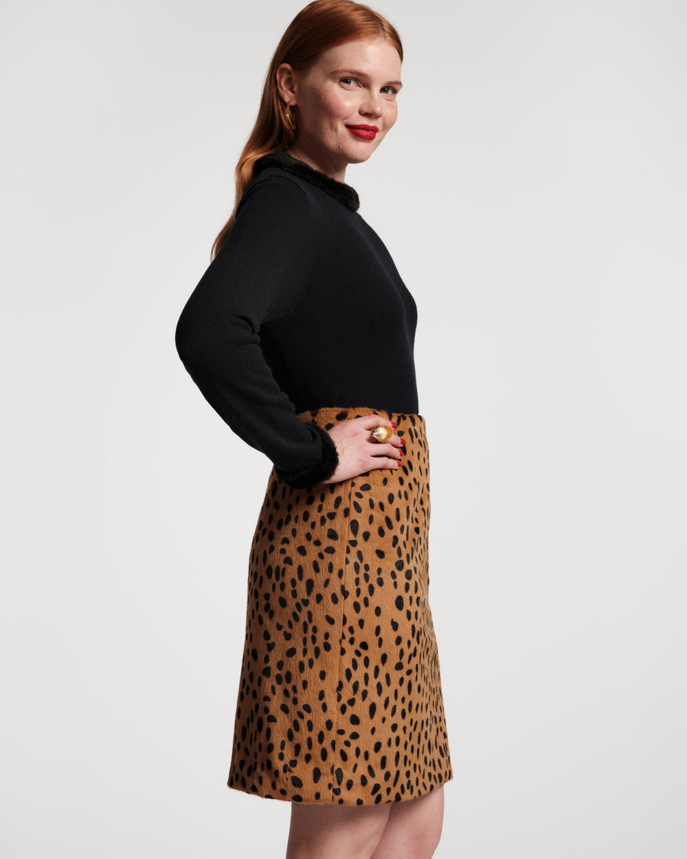 Blaine Skirt - Cheetah Faux Fur Skirts Frances Valentine