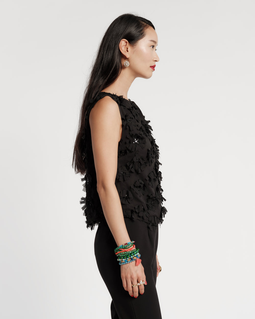 Cheree Shell - Daisy Applique Black Shirt Frances Valentine