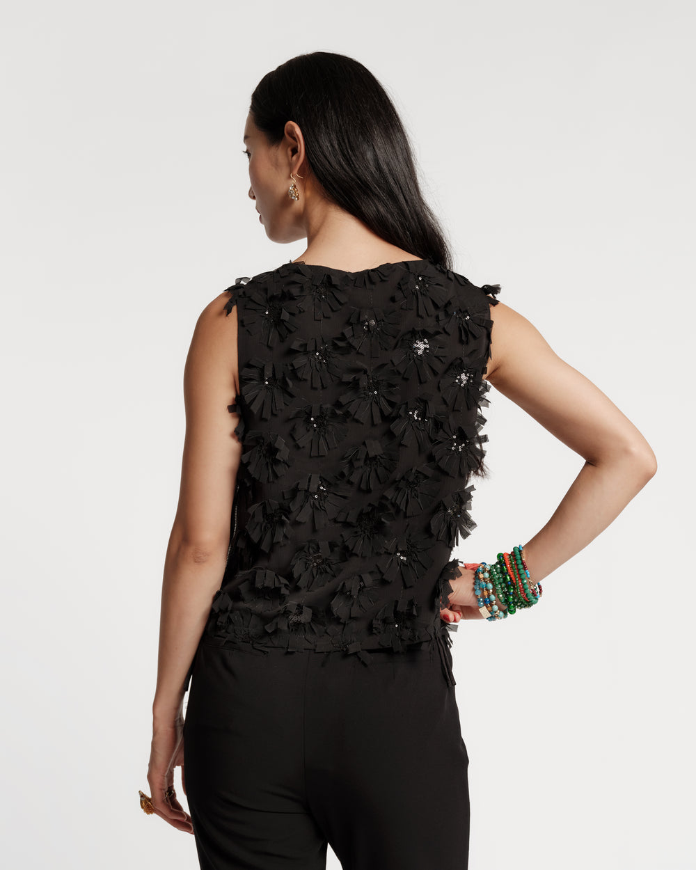 Cheree Shell - Daisy Applique Black Shirt Frances Valentine