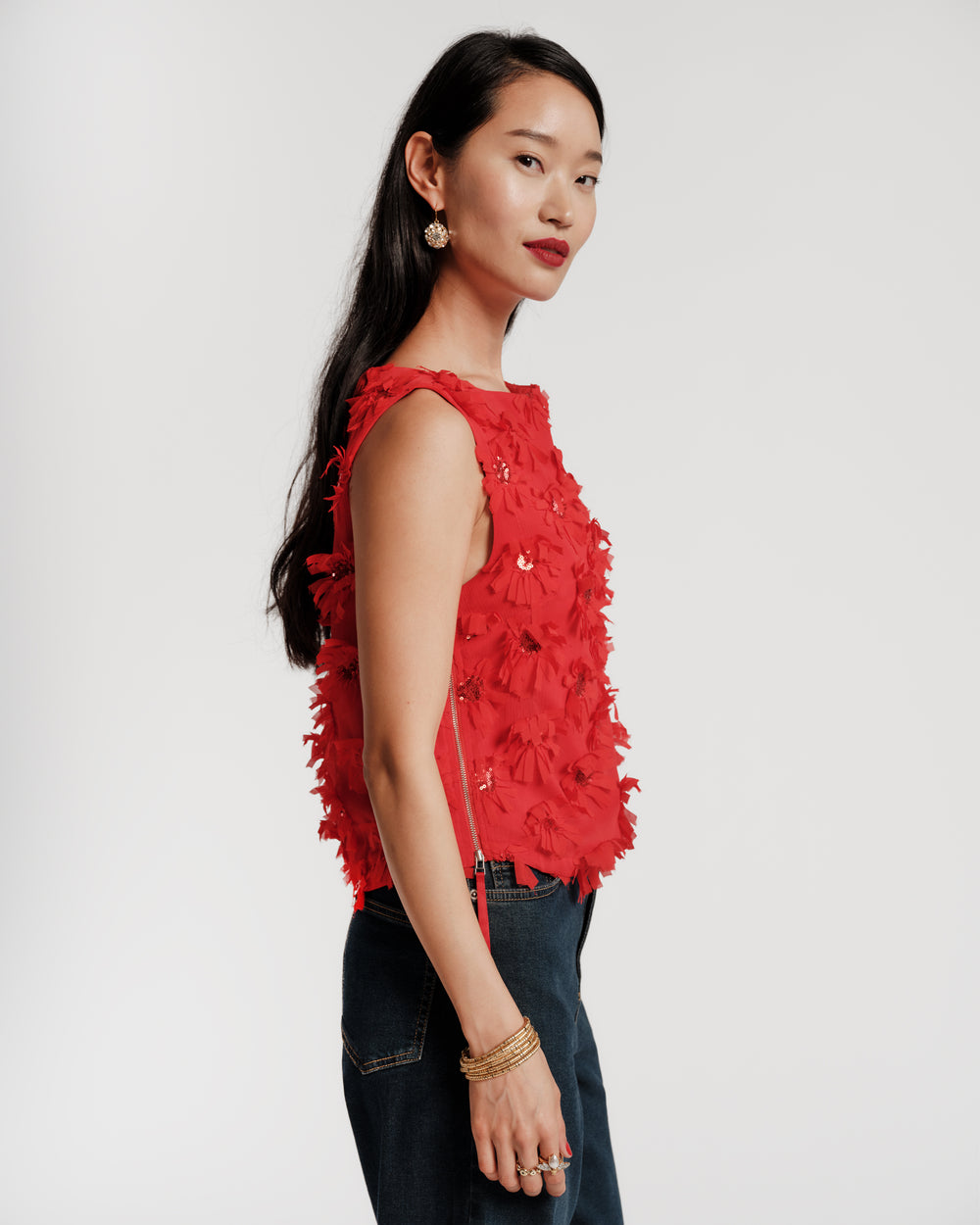 Cheree Shell - Daisy Applique Red Shirt Frances Valentine